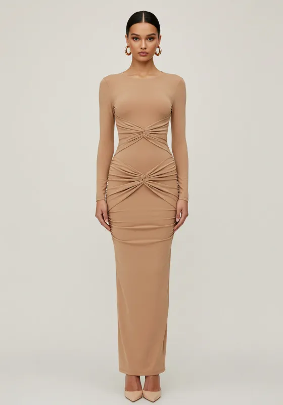 Twist Detail Maxi Dress – Beige sold by JW PEI