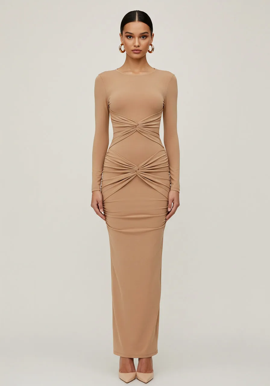 Twist Detail Maxi Dress – Beige sold by JW PEI