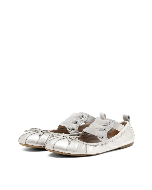 Chloe Lace-up Ballet Flats – Silver sold by JW PEI