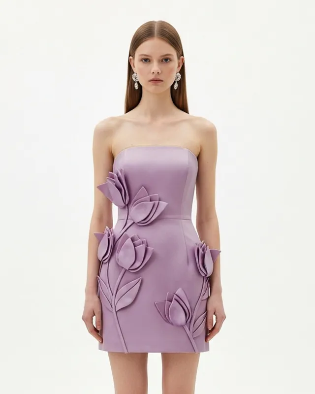 Strapless Floral Appliqué Dress – Lilac sold by JW PEI