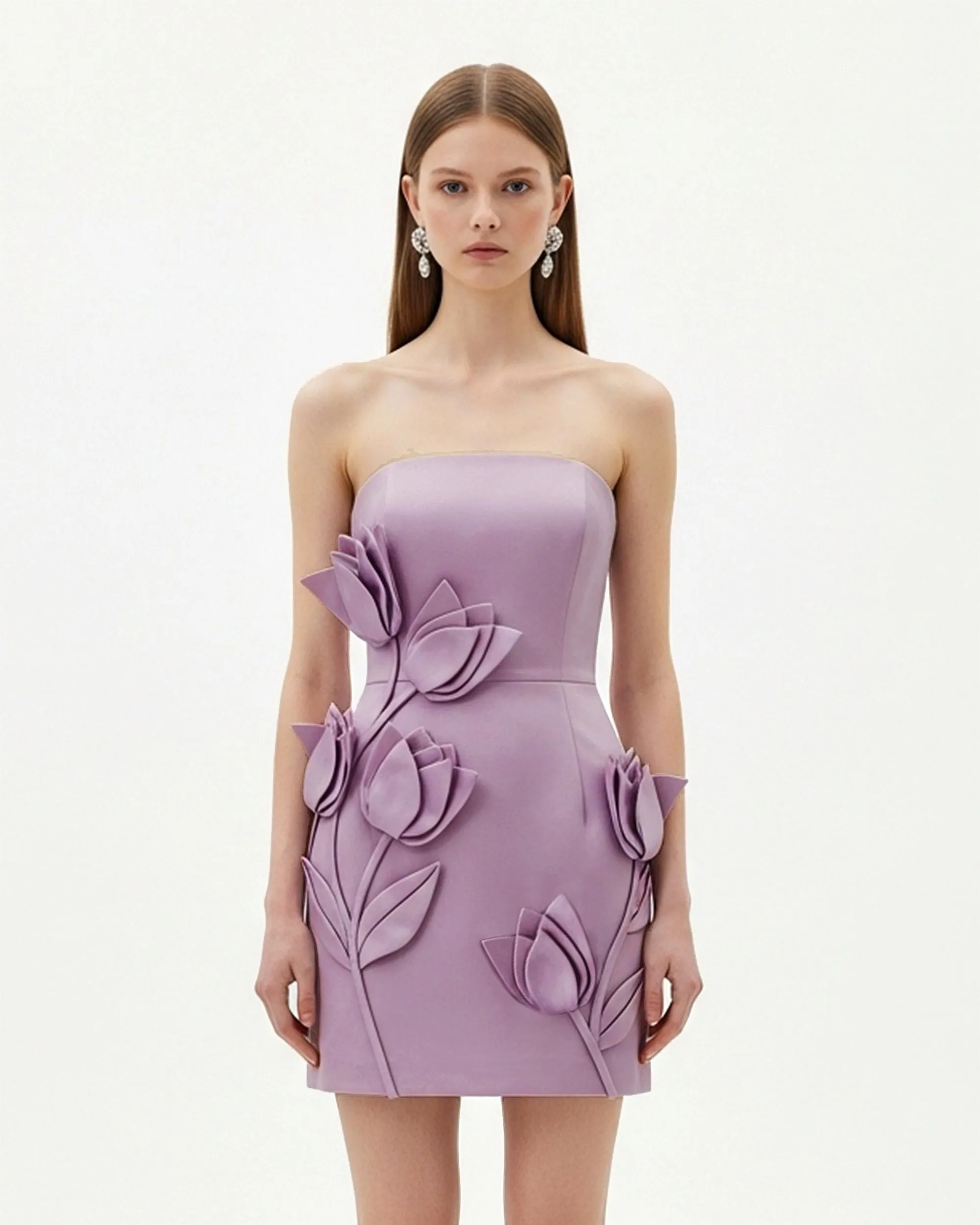 Strapless Floral Appliqué Dress – Lilac sold by JW PEI