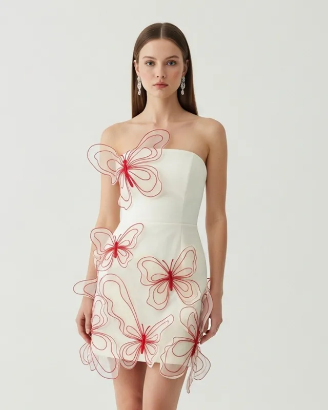 Butterfly Appliqué Strapless Dress – White sold by JW PEI