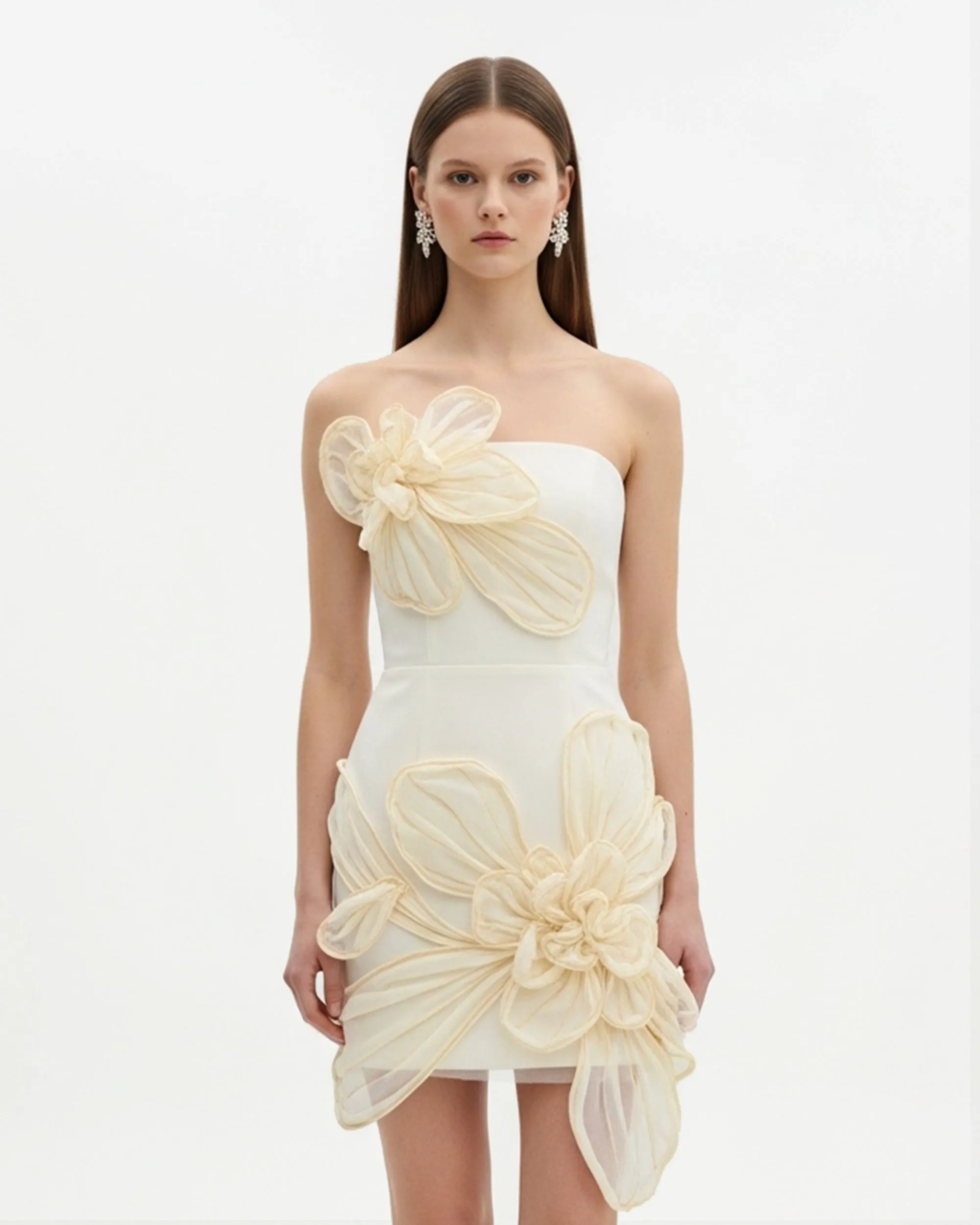 Organza Floral Appliqué Mini Dress – White sold by JW PEI