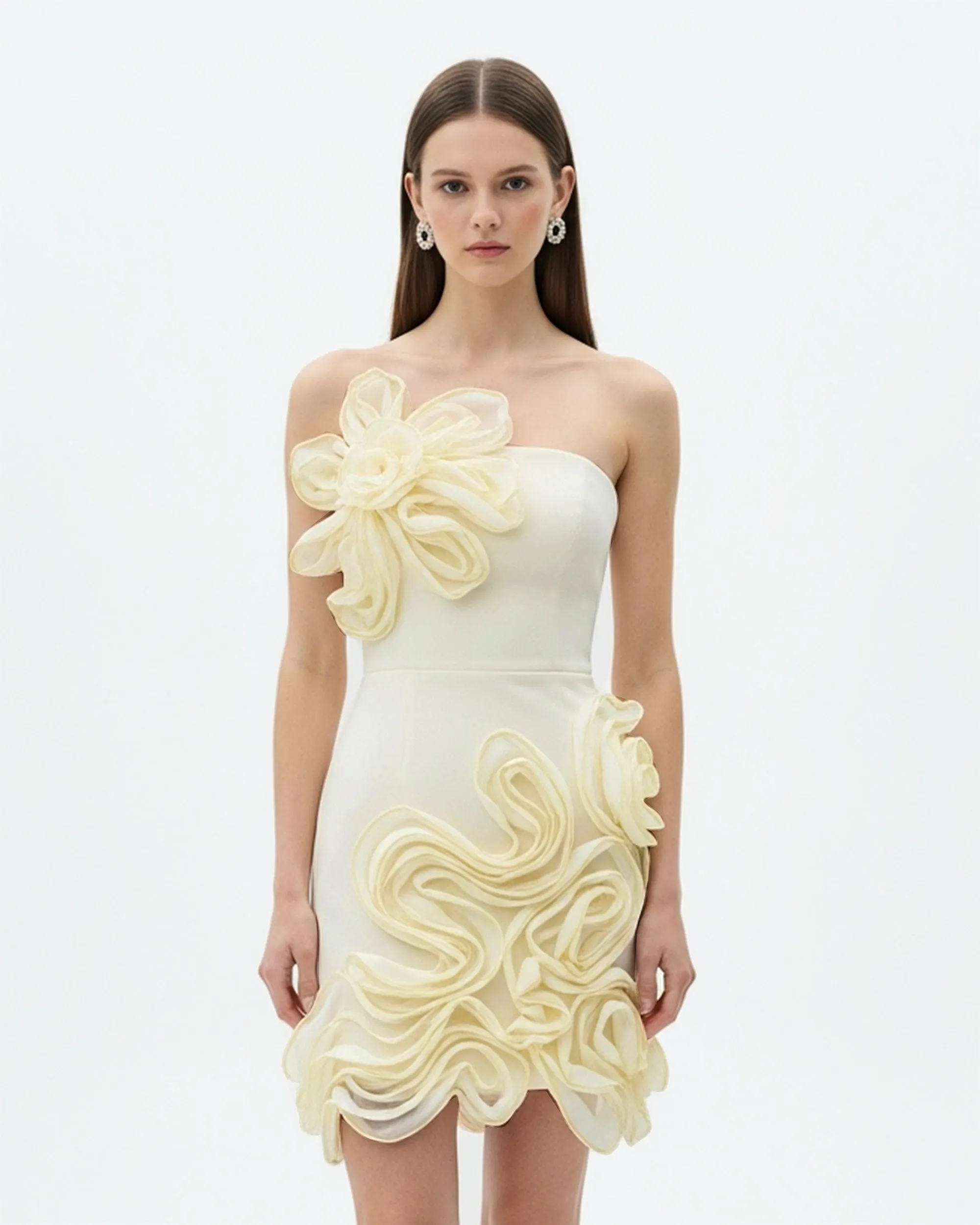 Strapless Ruffle Appliqué Dress – Ivory sold by JW PEI