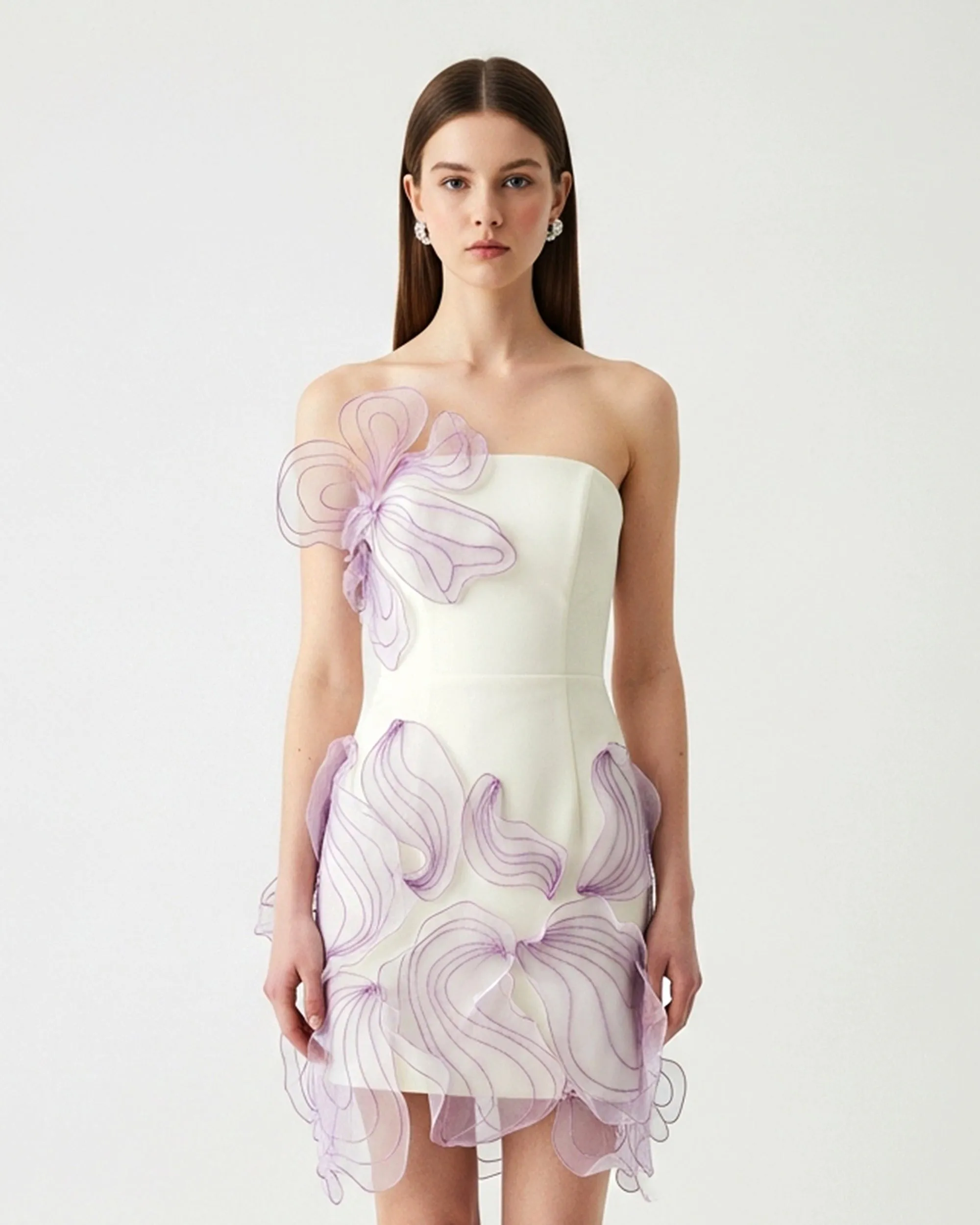 Strapless Floral Appliqué Dress – White sold by JW PEI