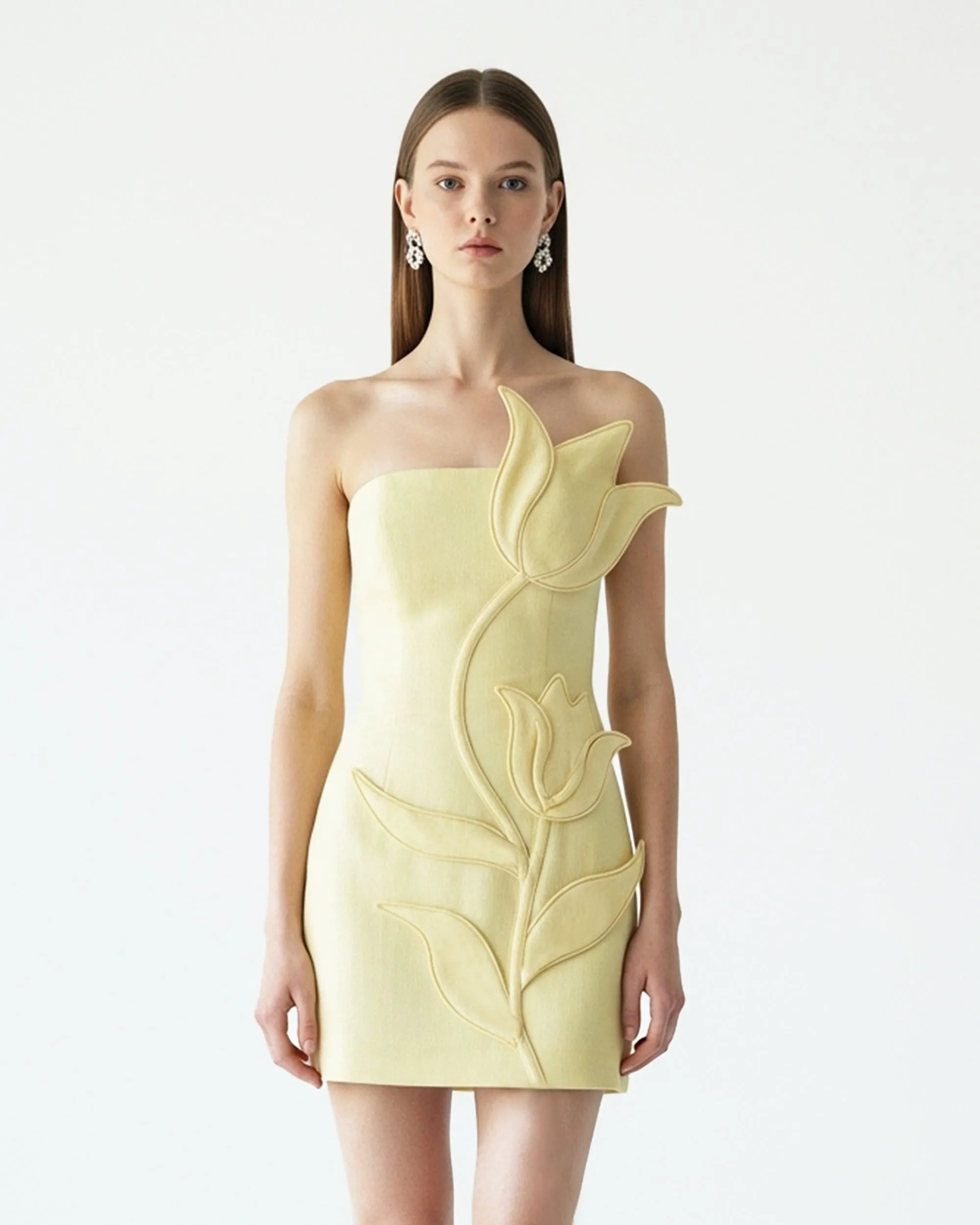 Tulip Appliqué Strapless Dress – Yellow sold by JW PEI