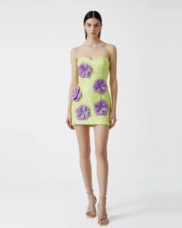 Sequin Strapless Mini Dress – Yellow sold by JW PEI