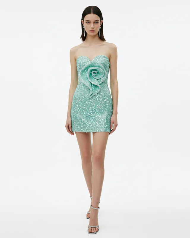 Sequin Rose Appliqué Mini Dress – Mint sold by JW PEI