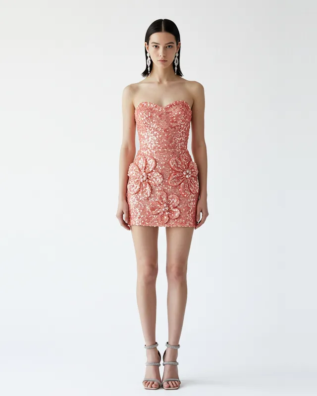 Sequin Floral Strapless Mini Dress – Pink sold by JW PEI