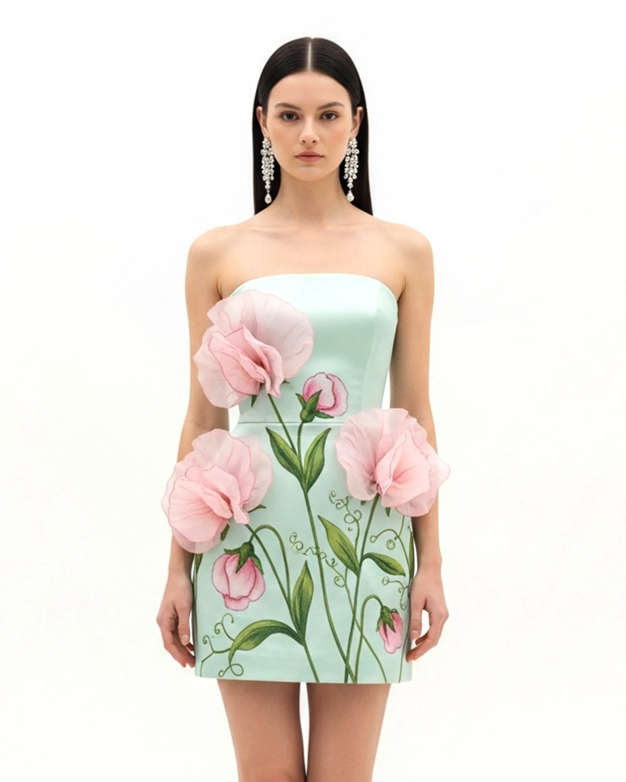 Floral Appliqué Strapless Dress – Mint sold by JW PEI