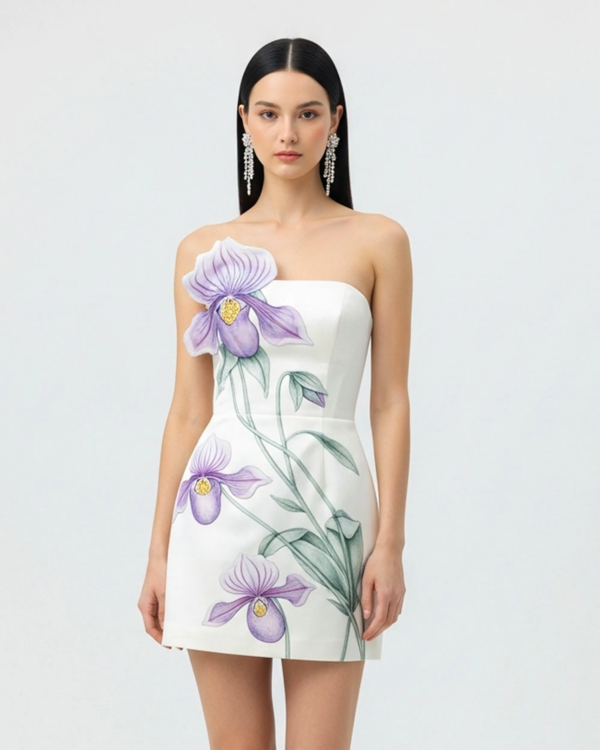 Floral Appliqué Mini Dress – White sold by JW PEI