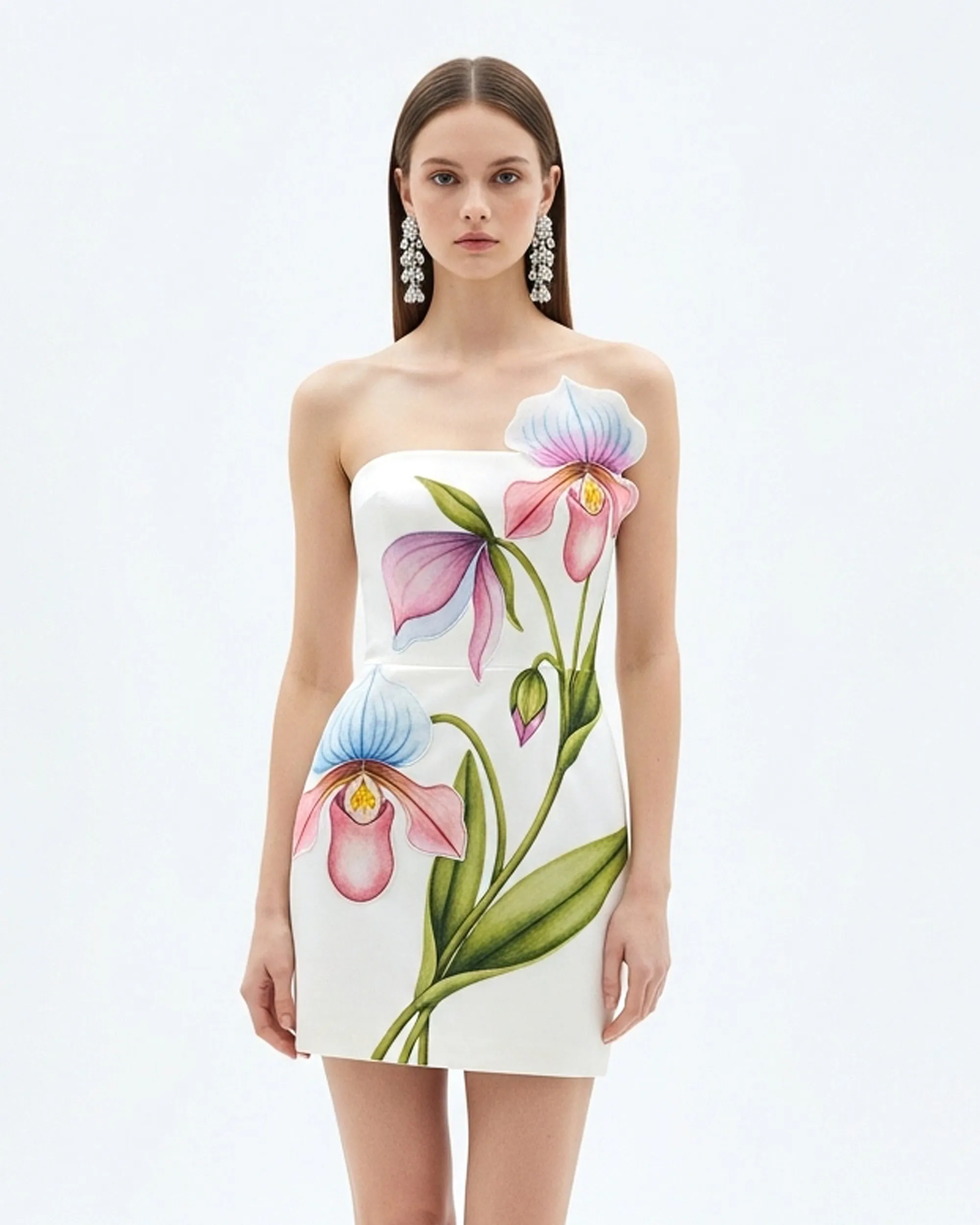Floral Print Strapless Mini Dress – White sold by JW PEI