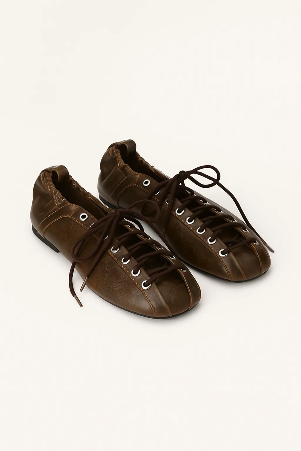 Nora Lace-Up Flats – Brown sold by JW PEI