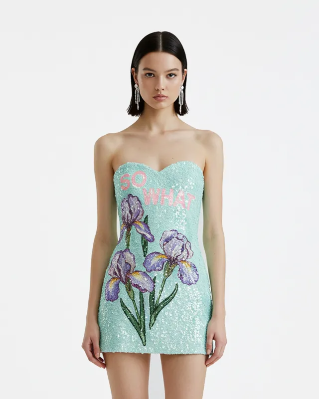 Sequin Floral Mini Dress – Mint sold by JW PEI