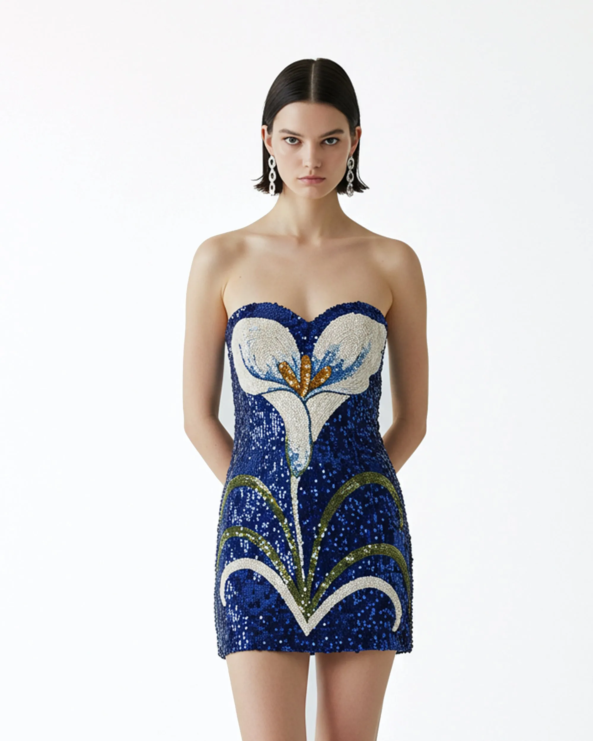 Sequin Floral Strapless Dress – Blue sold by JW PEI