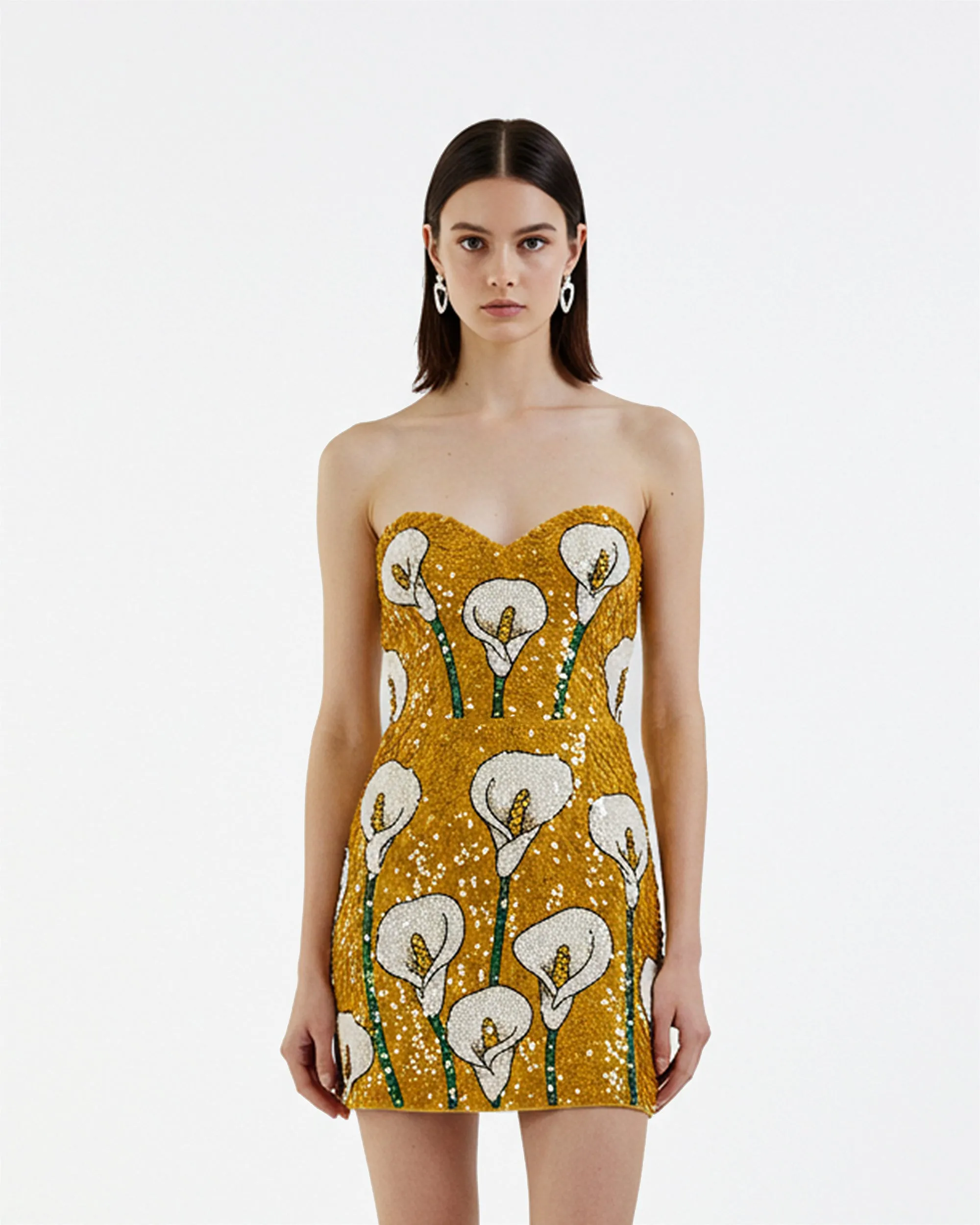 Floral Sequin Strapless Dress – Yellow sold by JW PEI