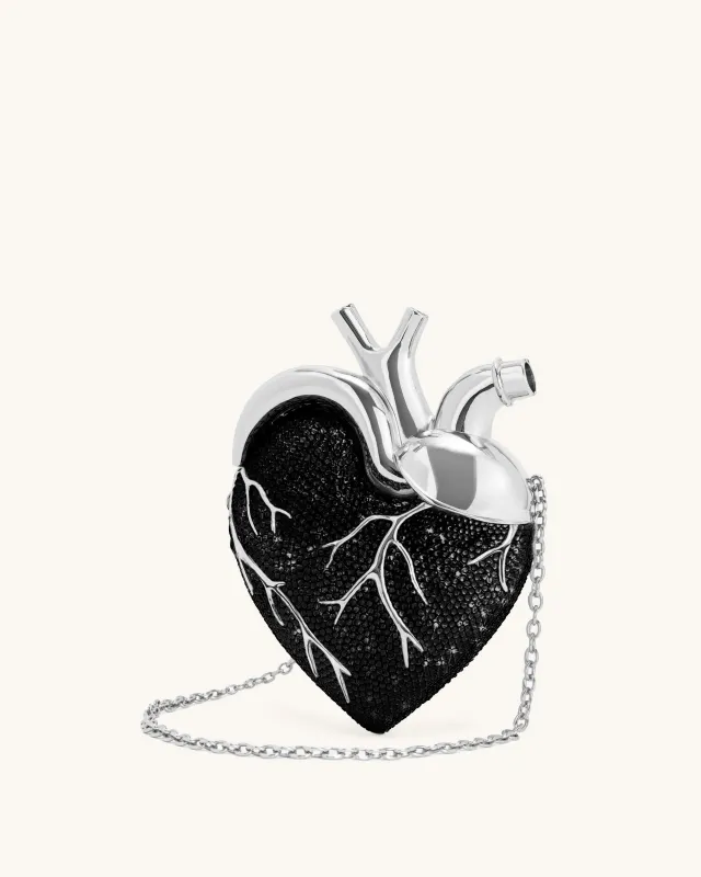 Maren Artificial Crystal Heart Shaped Bag - Black Silver sold by JW PEI