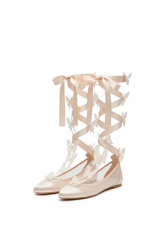 Lila Butterfly Lace Flats – Neutral sold by JW PEI
