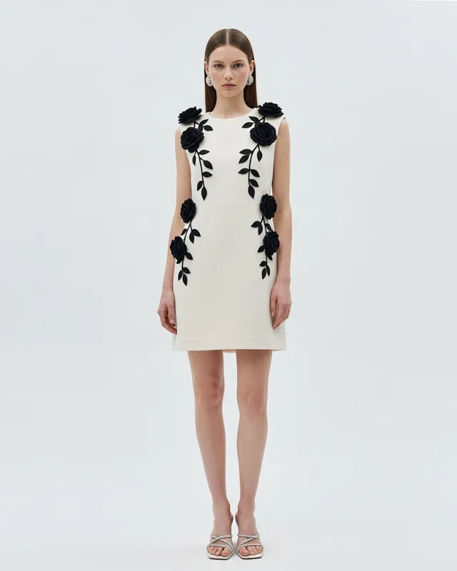 Floral Appliqué Mini Dress – White sold by JW PEI