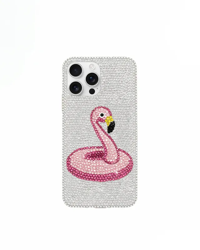 Pink Flamingo Artificial Crystal Phone Case – White sold by JW PEI