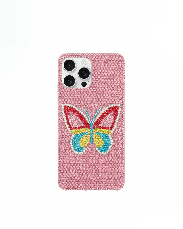 Butterfly Artificial Crystal Phone Case – Pink sold by JW PEI