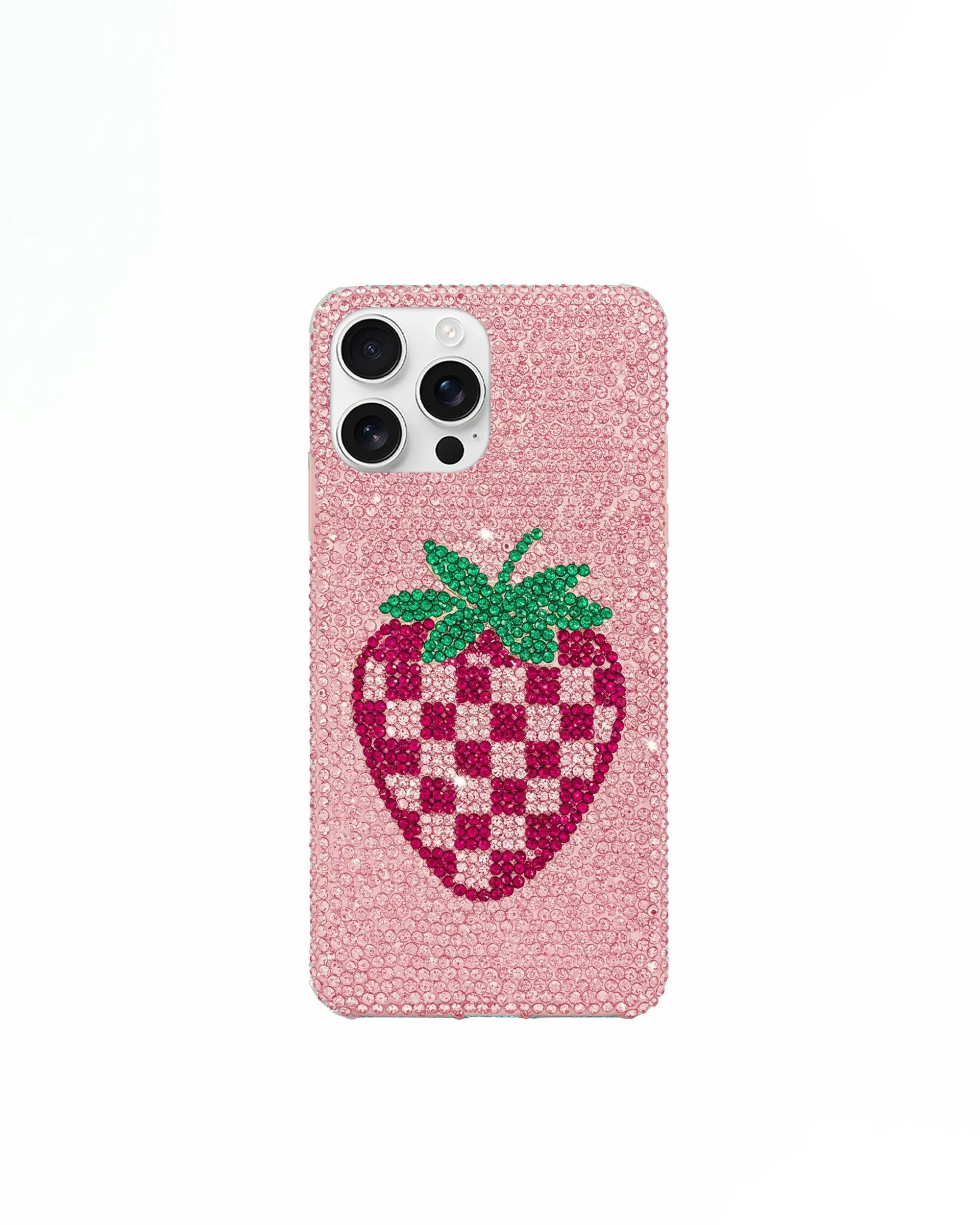 Checker Strawberry Artificial Crystal Phone Case – Pink sold by JW PEI