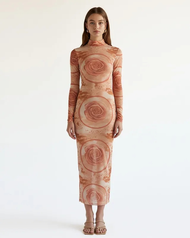 Rose Print Mesh Midi Dress – Neutral sold by JW PEI