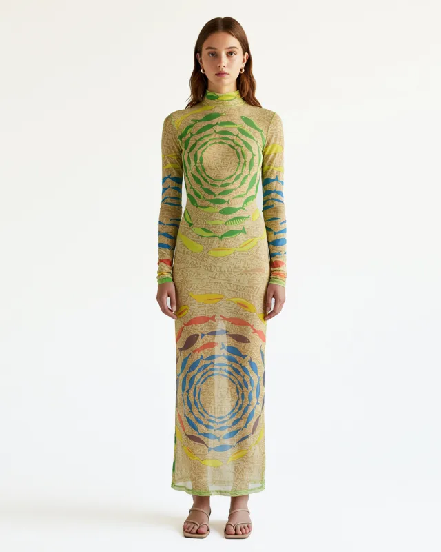 Graphic Mesh Maxi Dress – Neutral sold by JW PEI