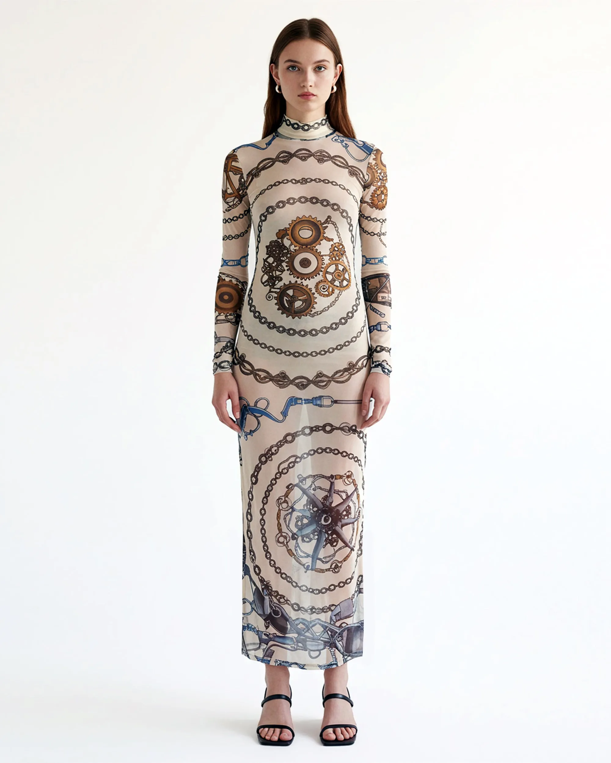 Chain Print Mesh Dress – Neutral sold by JW PEI