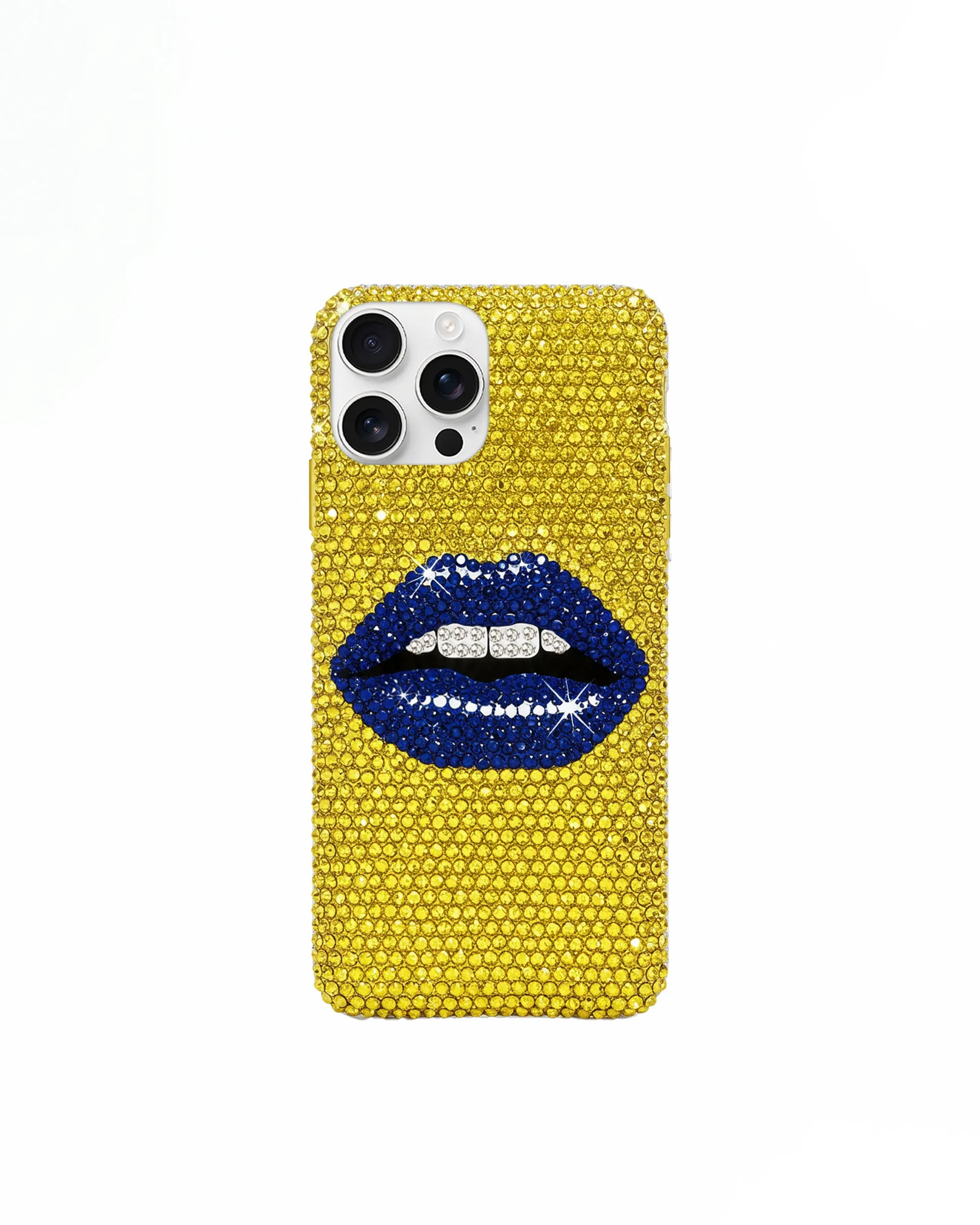 Artificial Crystal Lips Phone Case – Yellow & Blue sold by JW PEI