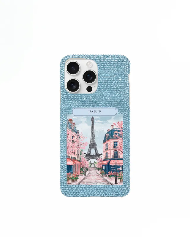 Paris Glitter Artificial Crystal Phone Case – Blue sold by JW PEI