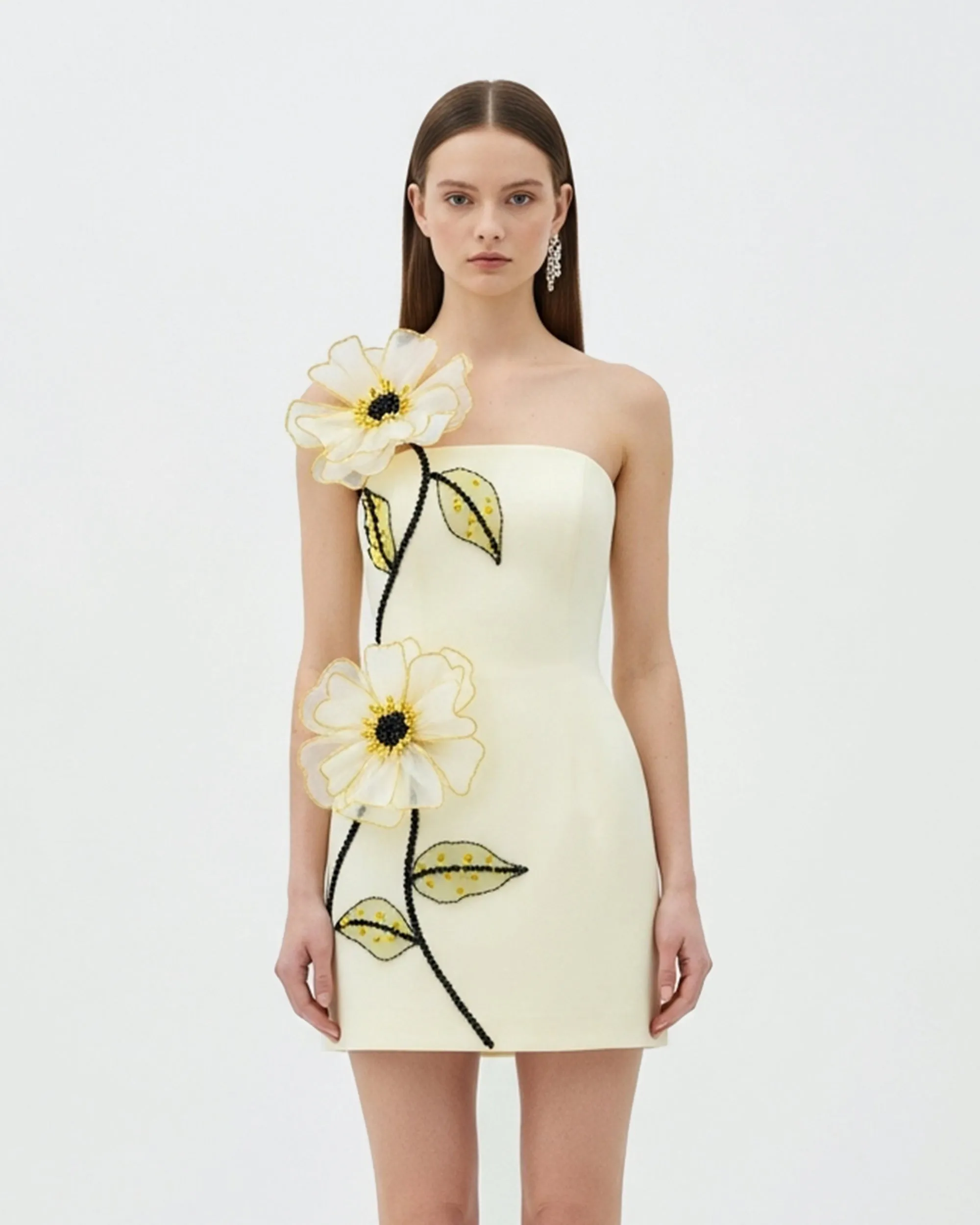Floral Appliqué Strapless Dress – White sold by JW PEI