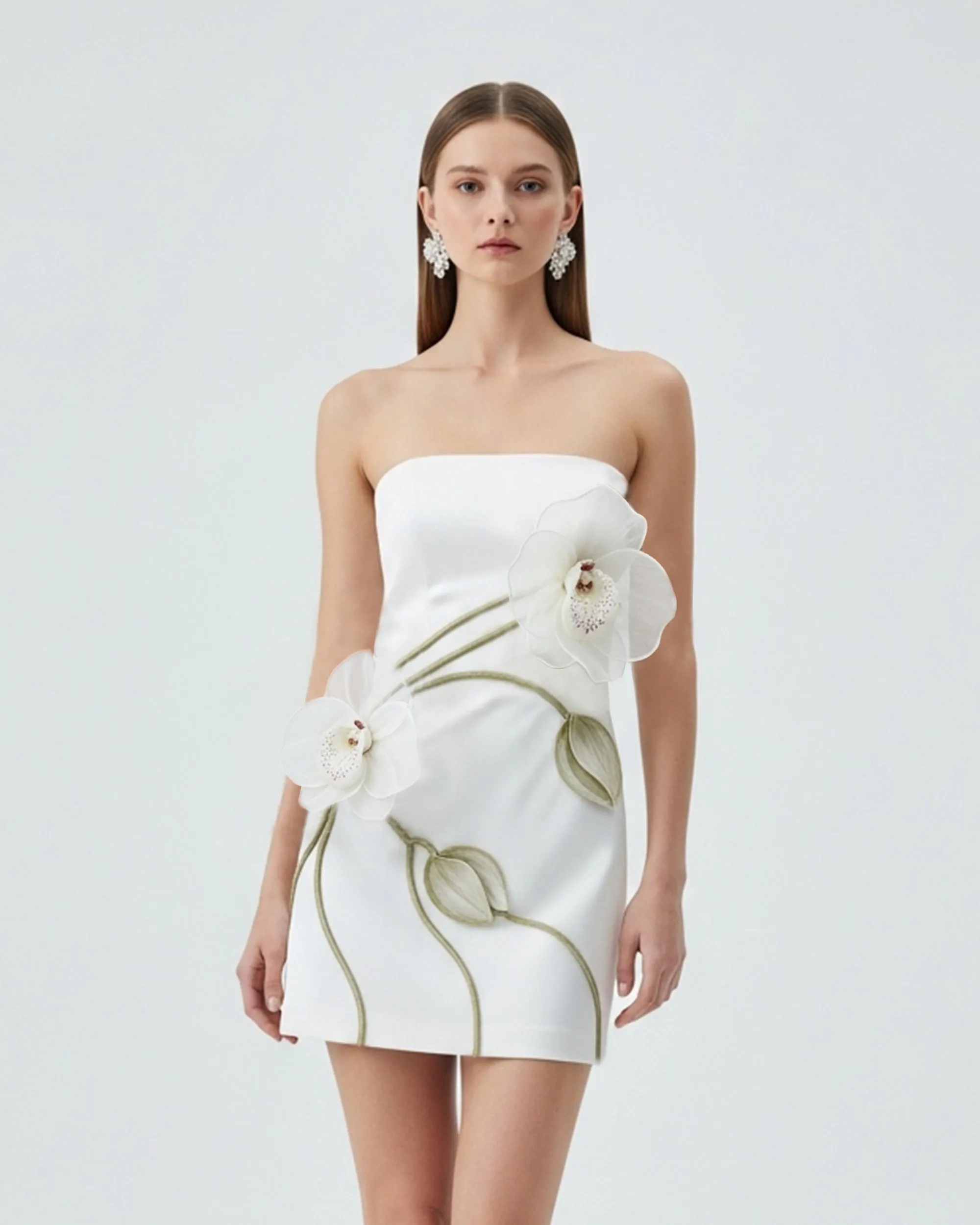 Orchid Appliqué Strapless Dress - White sold by JW PEI