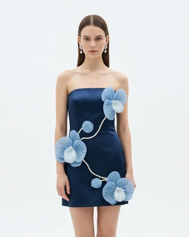 Sculpted Floral Mini Dress – Navy sold by JW PEI
