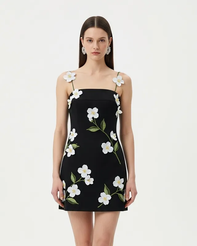 Floral Appliqué Mini Dress – Black sold by JW PEI