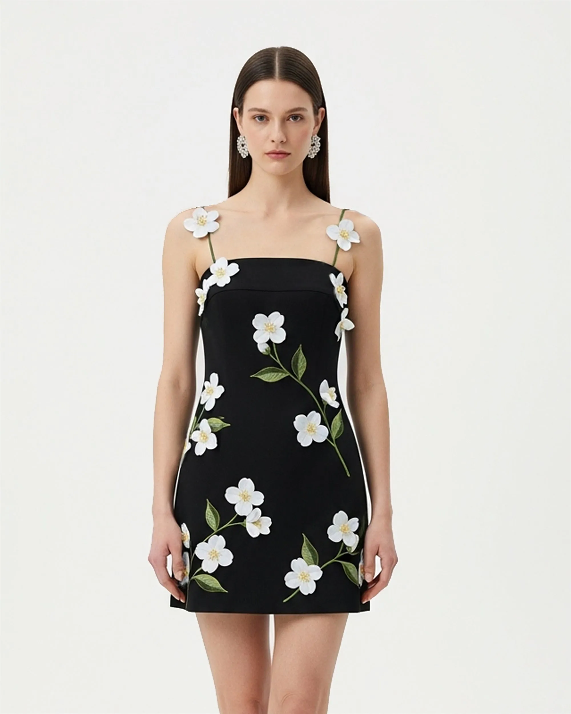 Floral Appliqué Mini Dress – Black sold by JW PEI