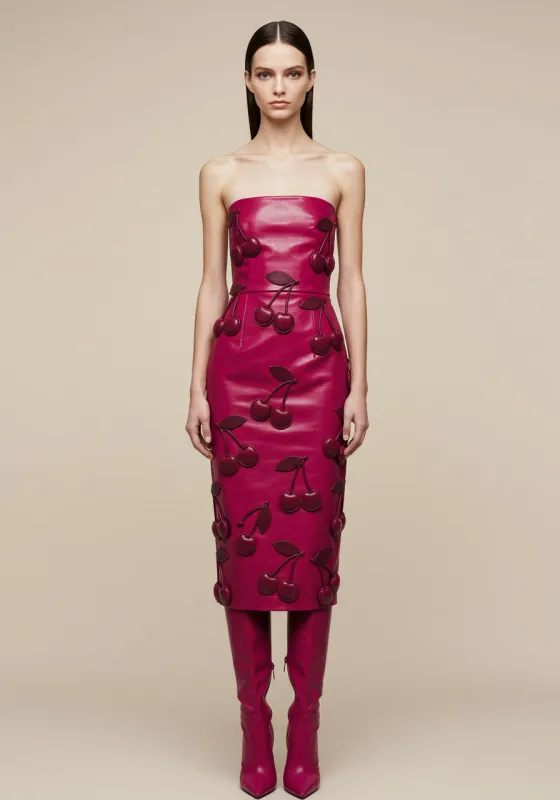 Cherry Appliqué Strapless Dress – Red sold by JW PEI