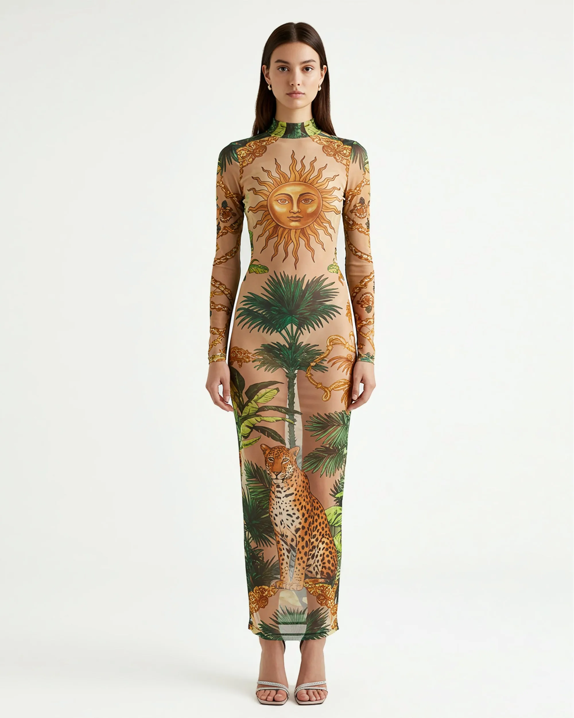 Sun Motif Mesh Maxi Dress – Beige sold by JW PEI