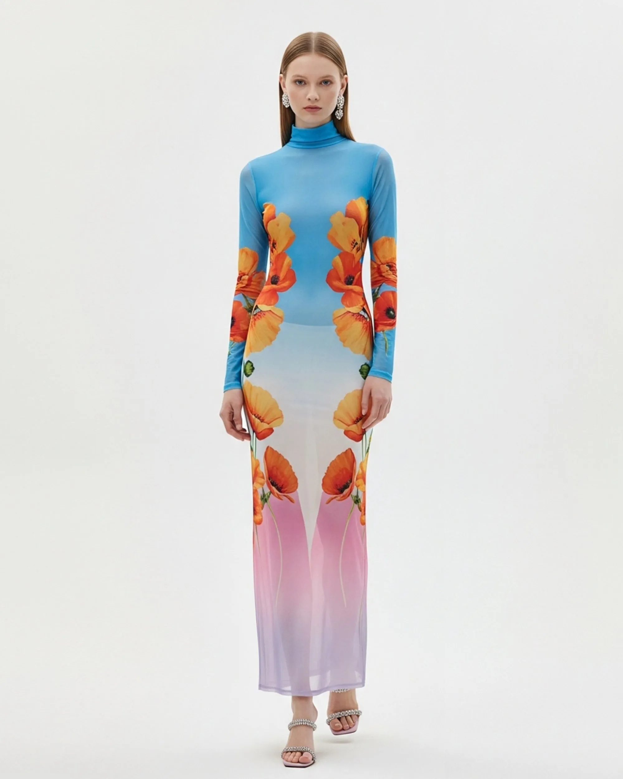 Floral Gradient Turtleneck Dress – Blue sold by JW PEI