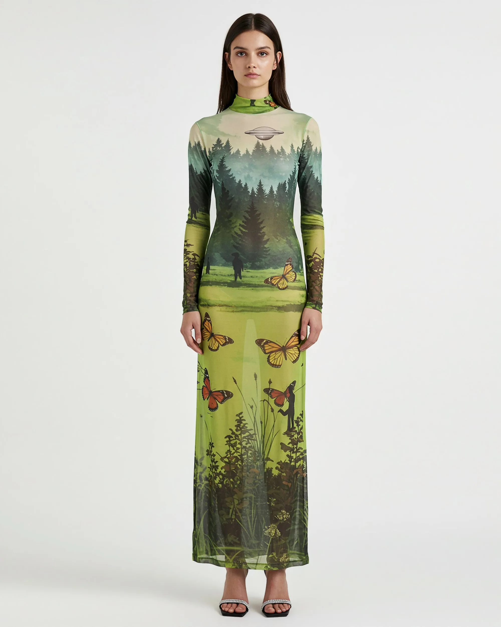 Landscape Print Mesh Maxi Dress – Green sold by JW PEI