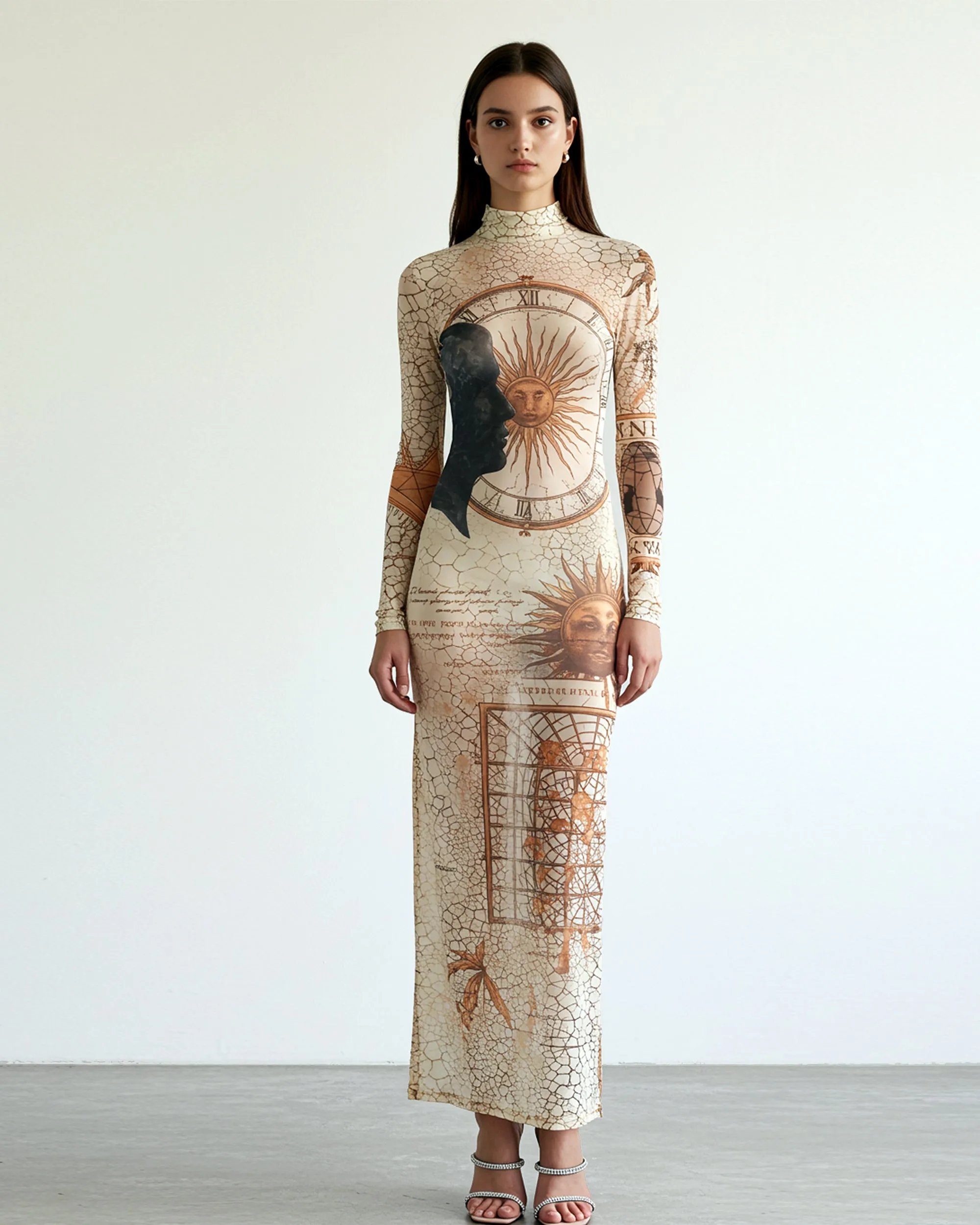 Sun Print Mesh Maxi Dress – Neutral sold by JW PEI