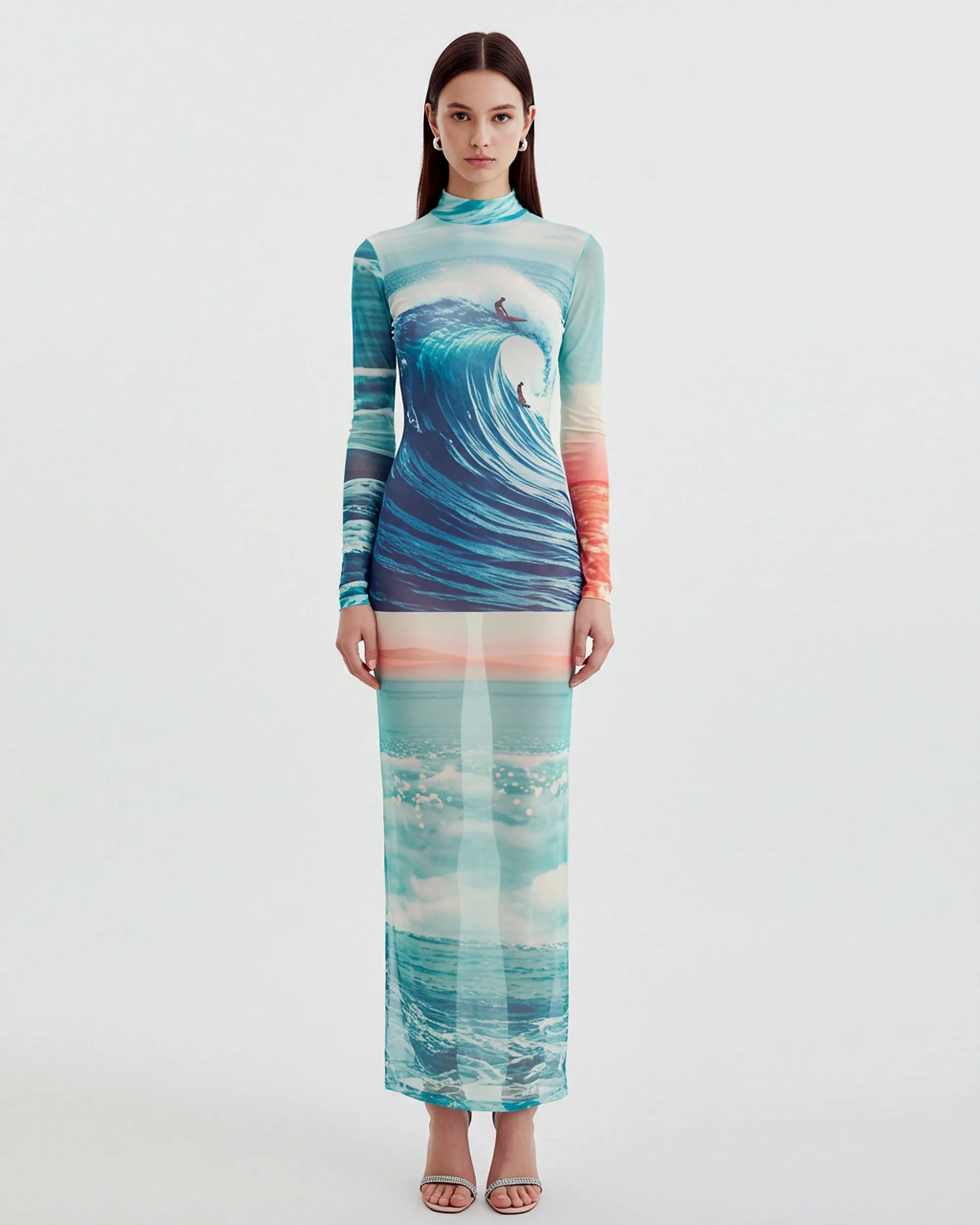 Ocean Print Mesh Maxi Dress – Blue sold by JW PEI