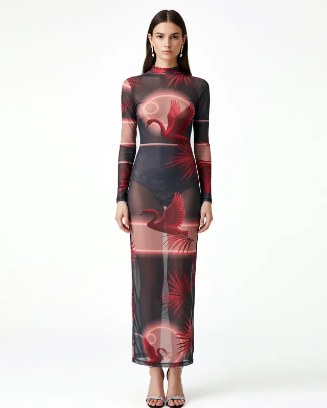 Red Swan Mesh Maxi Dress – Black sold by JW PEI