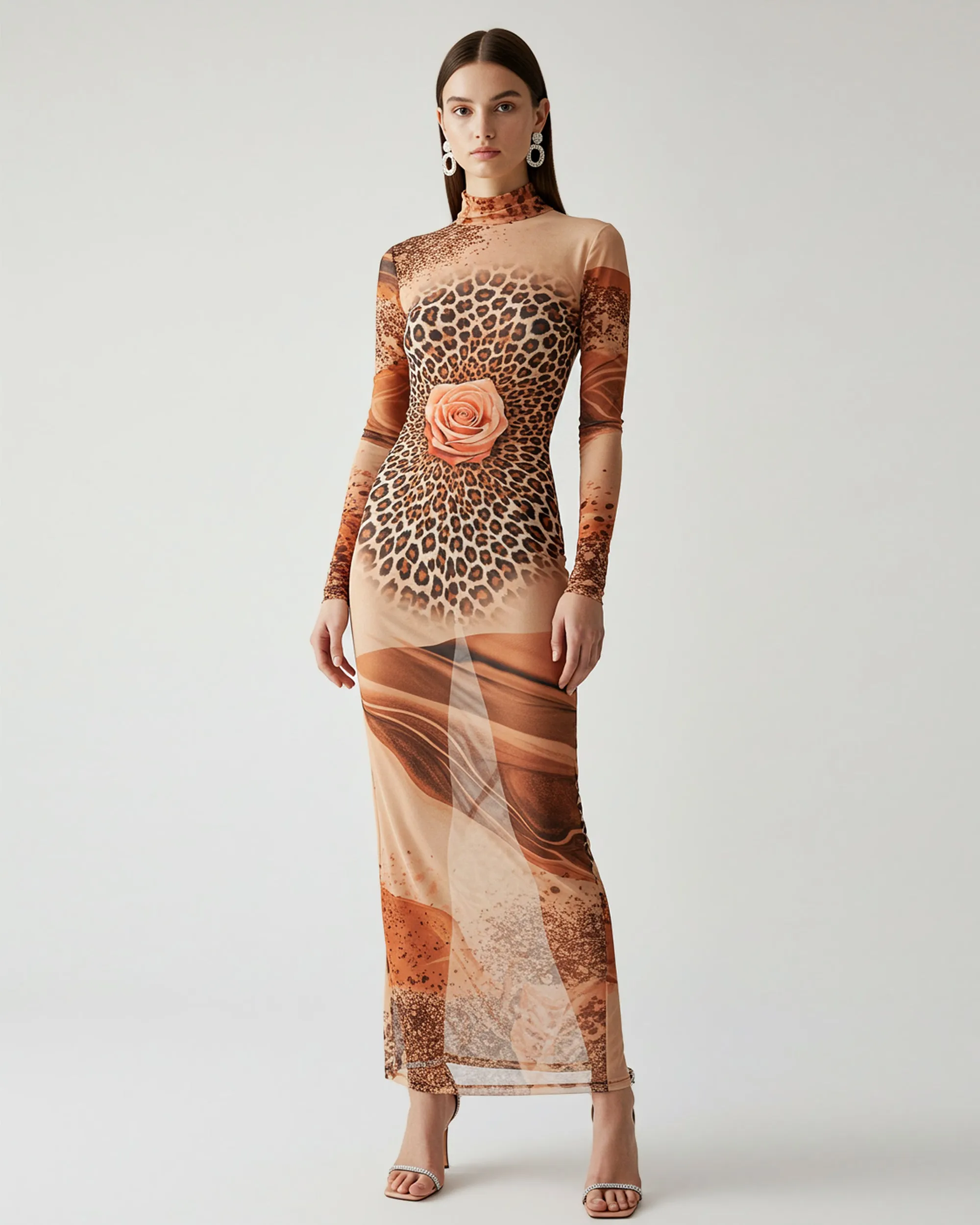 Leopard Print Mesh Dress – Brown sold by JW PEI