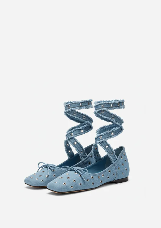 Mia Studded Wrap Flats – Blue sold by JW PEI