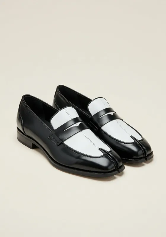 Tess Contrast Penny Loafers – Black made by JW PEI