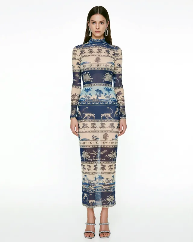 Animal Print Mesh Midi Dress – Blue sold by JW PEI