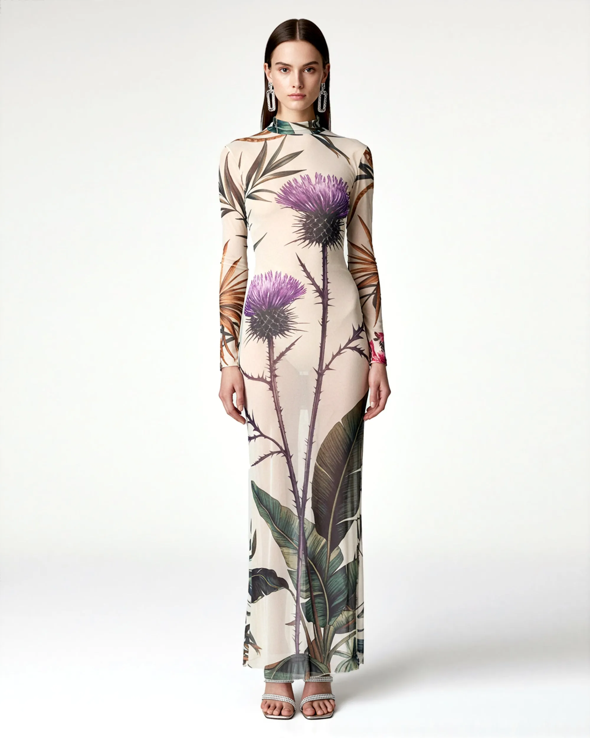 Botanical Print Mesh Maxi Dress – Neutral sold by JW PEI