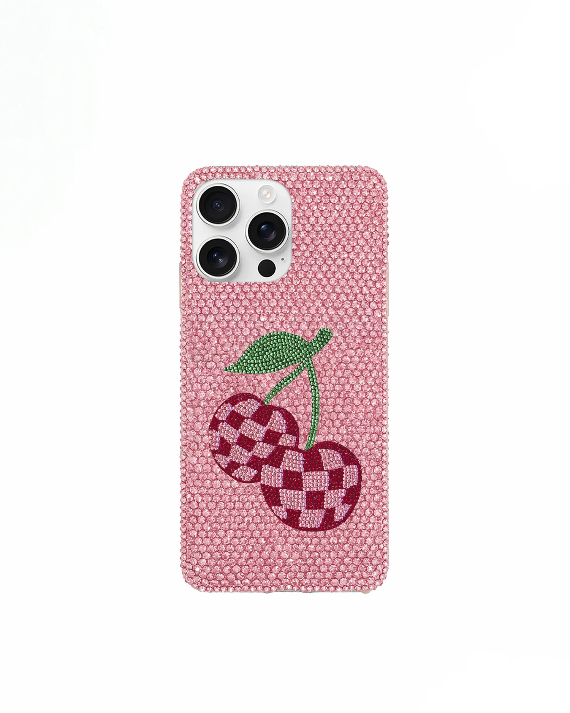 Checker Cherry Artificial Crystal Phone Case – Pink sold by JW PEI