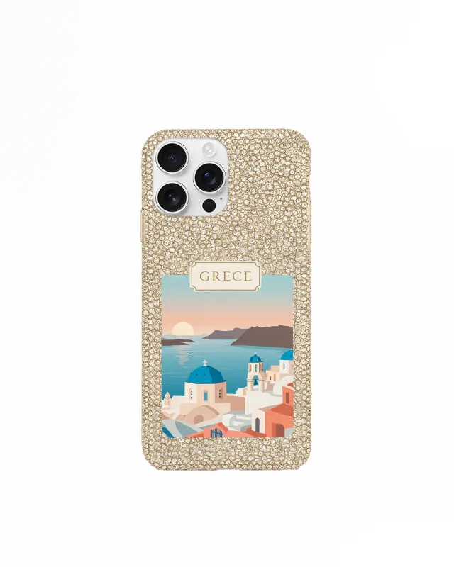 Greece Sunset Glitter Phone Case – Gold sold by JW PEI
